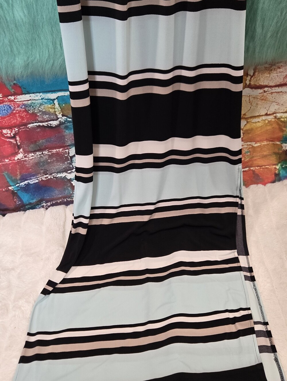 Chaps Blue Tan White Black Striped Halter Maxi Dress Size XS/TP - Picture 5 of 14